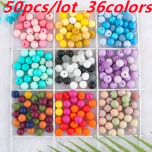 50Pcs 9/12/15MM Baby Silicone Round Beads DIY Pacifier Chain Bracelet Necklace Gift Food Grade Chewing Beads