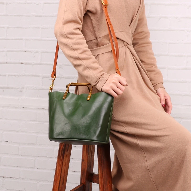 Ручная работа наплечная задняя переносная женская кожаная сумка из яловой кожи