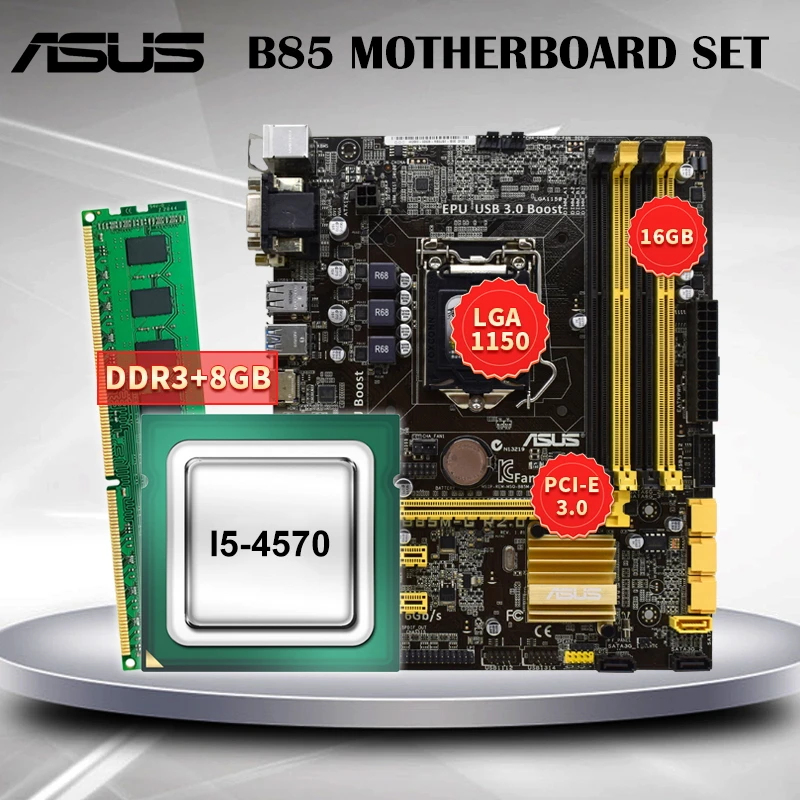 Материнская плата ASUS B85 LGA 1150 процессор Intel I5-4570 8 ГБ DDR3 RAM B85M-G R2.0 USB3.0 SATA3 - купить по