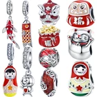 Китайский Новый год красные, серебряные бусины 925 пробы Подвески fit Pandora оригинальный браслет ожерелье ювелирные изделия