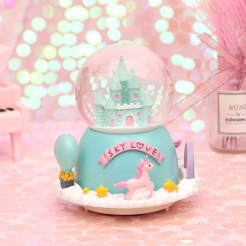 13 см Единорог хрустальные снежные глобусы музыкальная шкатулка стеклянная