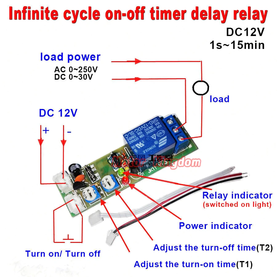 

JK11 DC5V 12V 24V 0-100S 0-15Min 0S-24h Infinite Cycle Delay Timing Timer Relay ON OFF Switch Multifunctional relay module