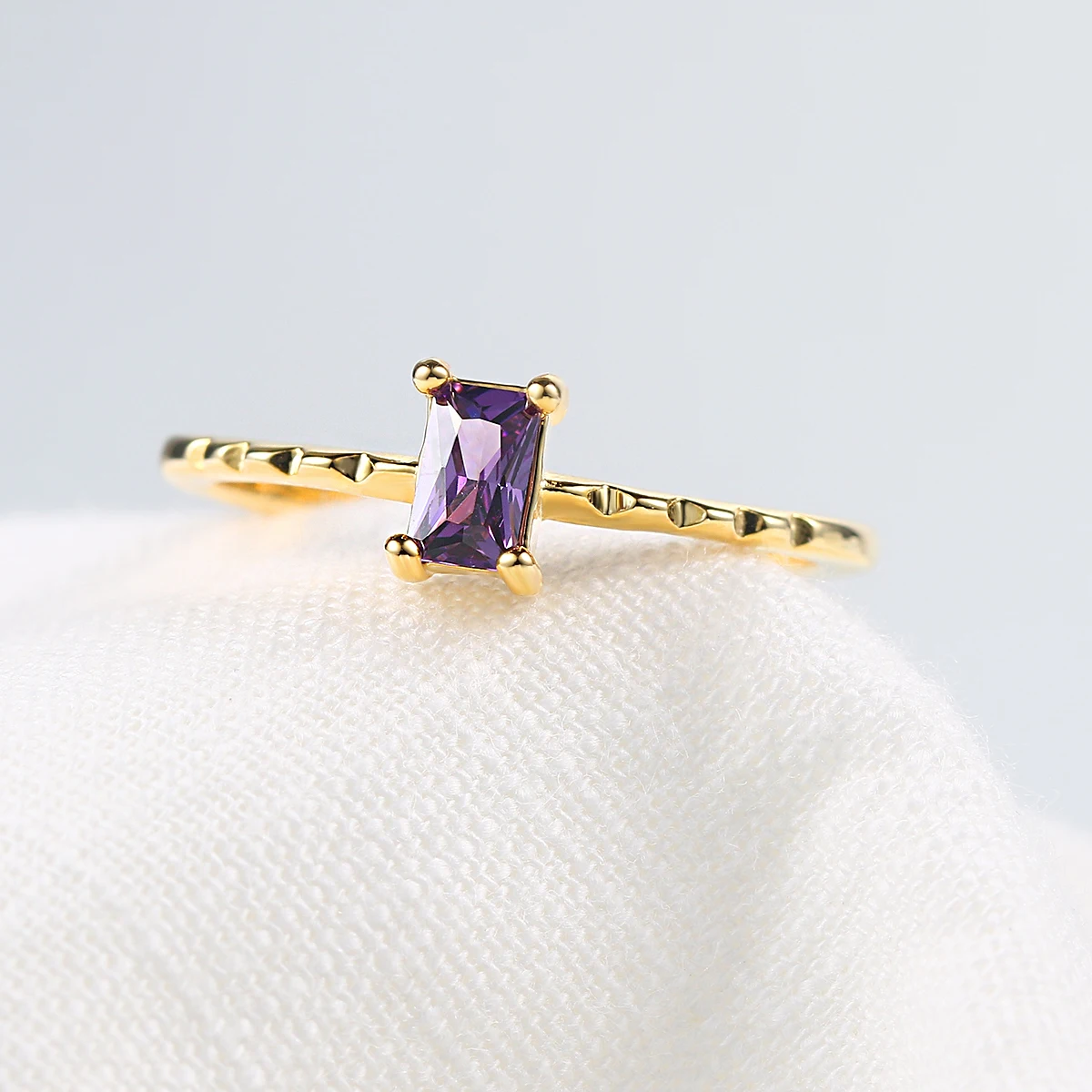 ZHOUYANG Dainty Ring For Women Korean Style Square Purple Crystal Light Yellow Gold Color Fashion Jewelry Gift For Girls KBR011 images - 6