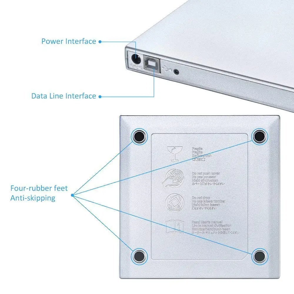 

External CD Drive USB 2.0 External DVD-Reader With CD-RW Burner Drive For Notebook PC Desktop Computer Plug And Play Win 7 8 10