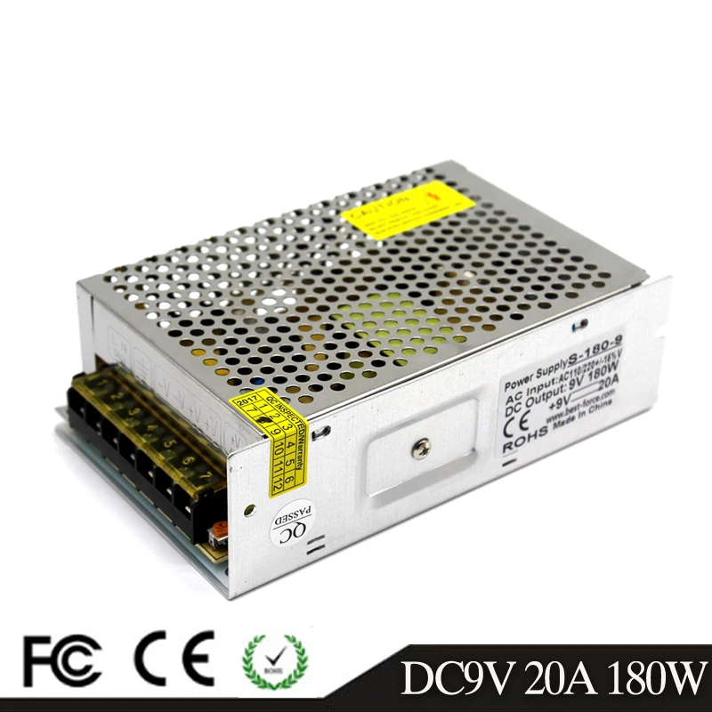 Блок питания постоянного тока 9 В 20 А 180 Вт трансформатор для светодиодного