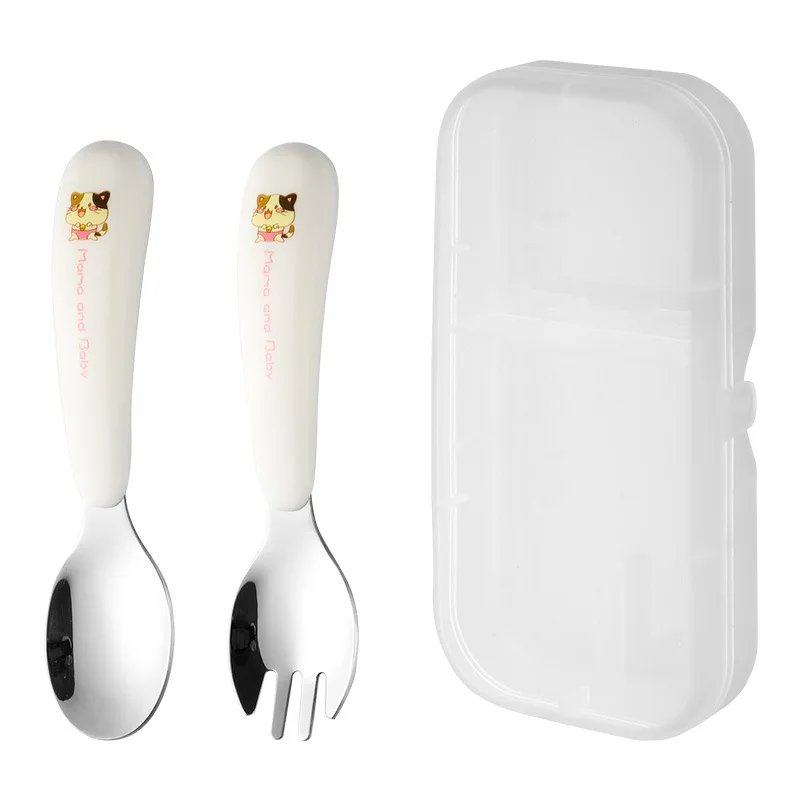 

Stainless Steel Children's Cutlery Set Portable Spoon and Fork Two-piece Baby Feeding Training Tableware dinnerware set