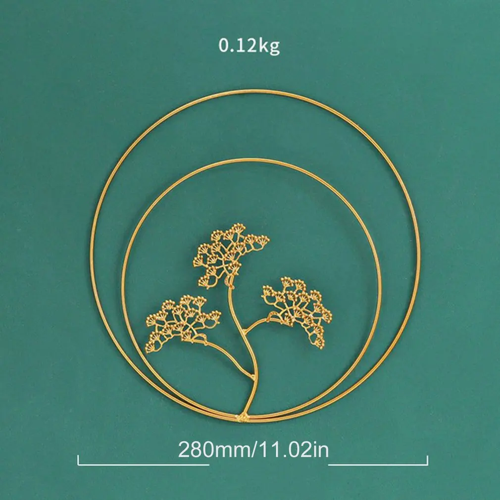 

Golden Round Welcoming Pine Wrought Iron Metal Wall Hanging Pine Wall-mounted Decoration Double Round Type
