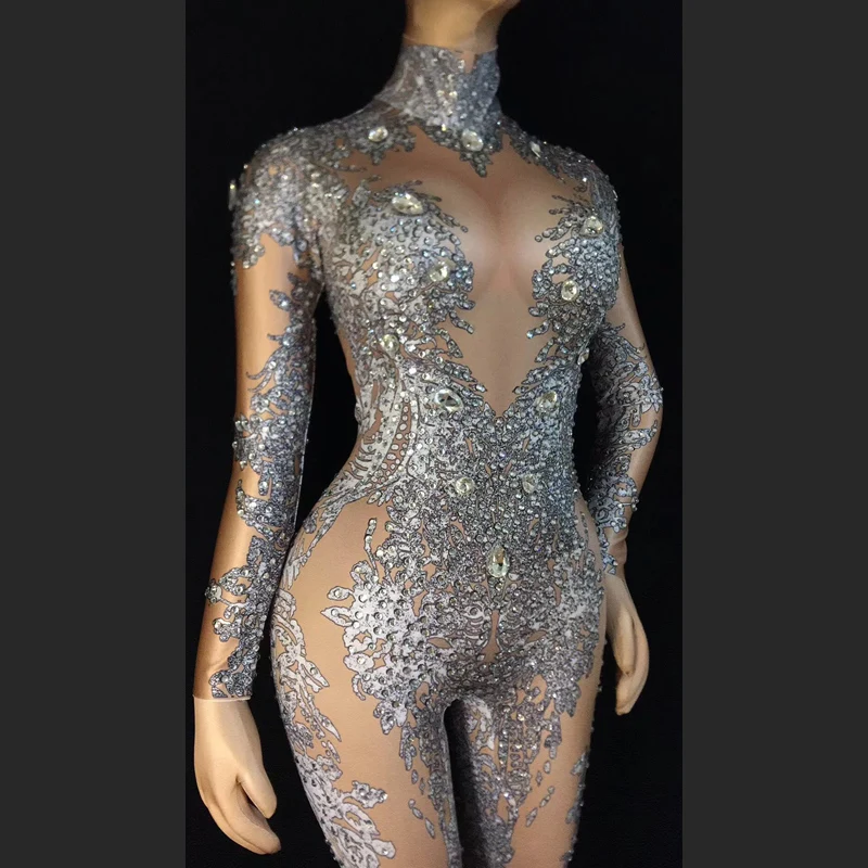 Комбинезон женский голографический с имитацией мяса пикантный прозрачный белый