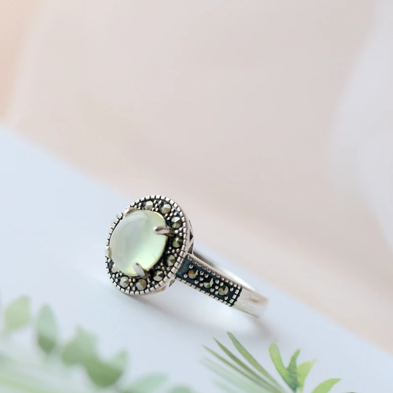 Подлинное 925 пробы Серебряные кольца инкрустированные Натуральный пренит