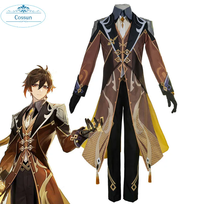 

COSSUN Game Genshin Impact Zhongli Cosplay Costume For Boy Male Christmas Men Fancy Uniforms Top Pants Gloves Set Halloween