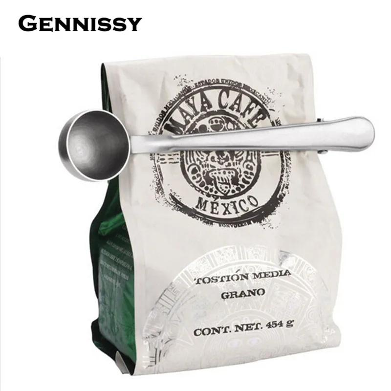 GENNISSY 1 шт. Многофункциональный кофейный Совок из нержавеющей стали с зажимом мерный совок для кофе и чая 1 чашка молотая мерная ложечка для кофе