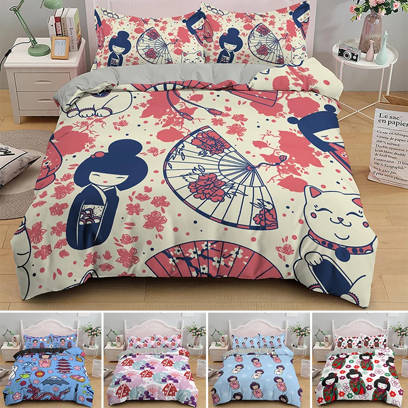 

Japanese Element Dolls Duvet Cover Sets Single Double Queen King Bedding Set 2/3PCS With Pillowcase Bedclothes Drop Shipping