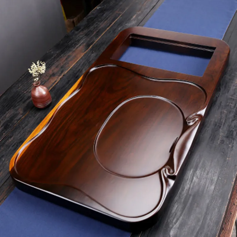 Цельный поднос для чайника из массива дерева деревянный эбенового резной