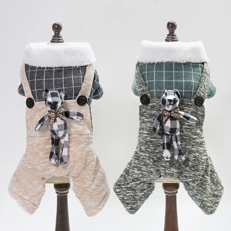

Pet Autumn and Winter New Dog Clothes Plaid Rabbit Four-legged Cotton-padded Clothes Casual Wear Teddy Pomeranian Small Dogs