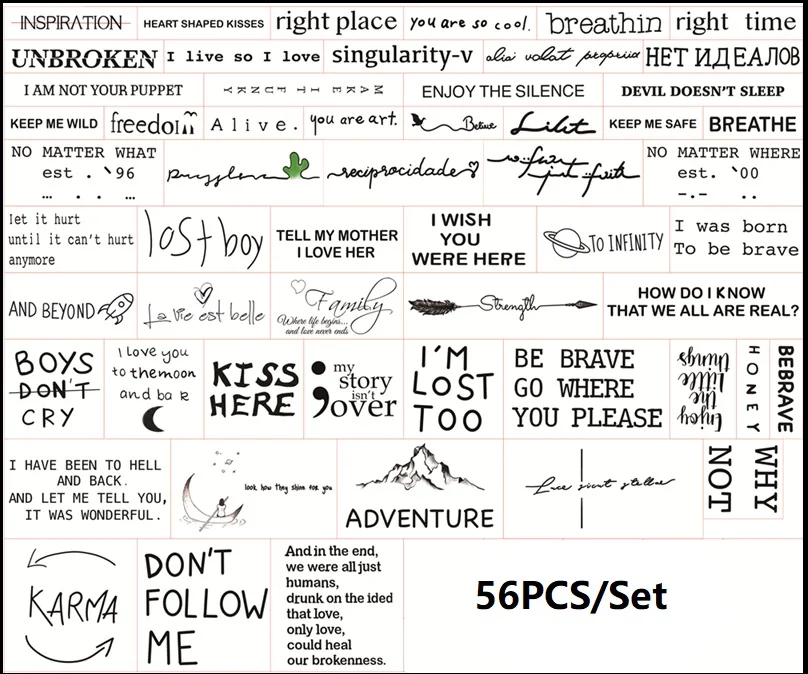 

56PCS Waterproof Fake Tattoo Stickers For Men Women Waist Arm Body Art Temporary Tattos Devil Doesnt Sleep Tatoos