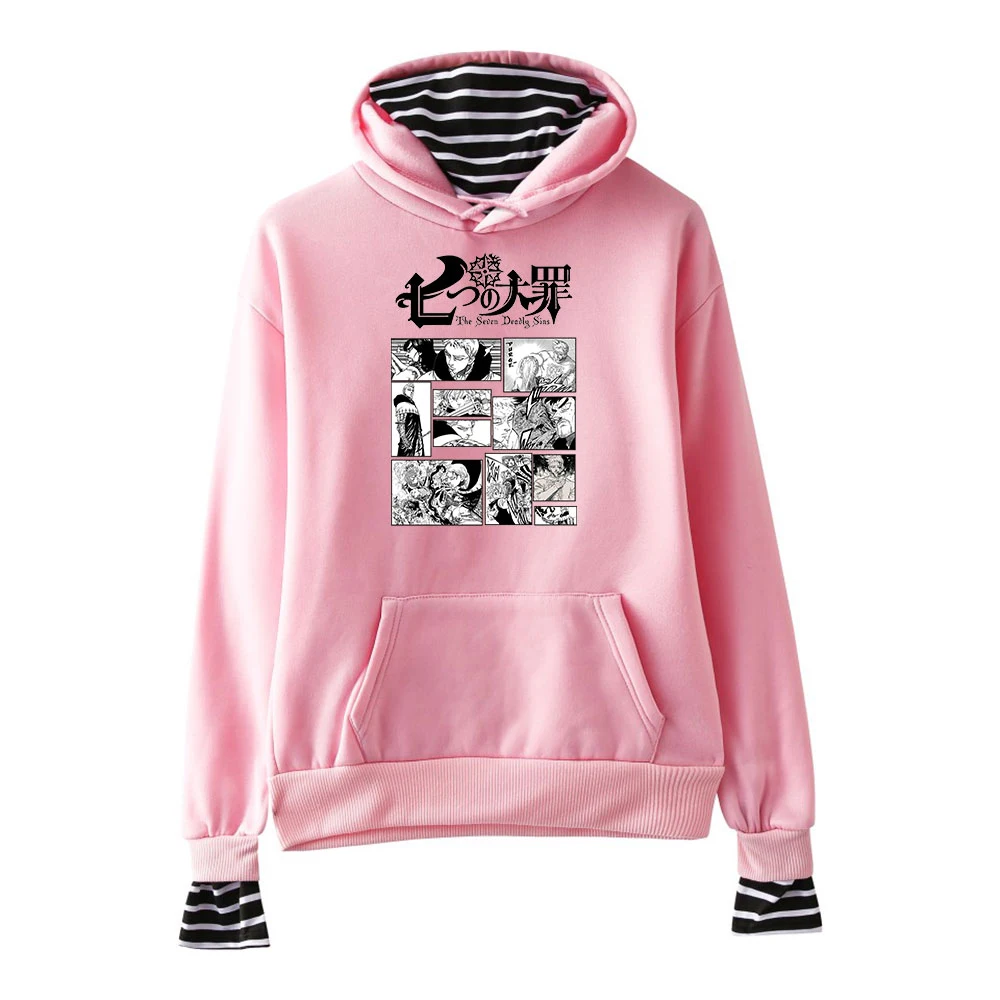 

2021 men's and women's sportswear Seven deadly sins fake two-piece fashion hoodie Harajuku casual street oversized sweatshirt