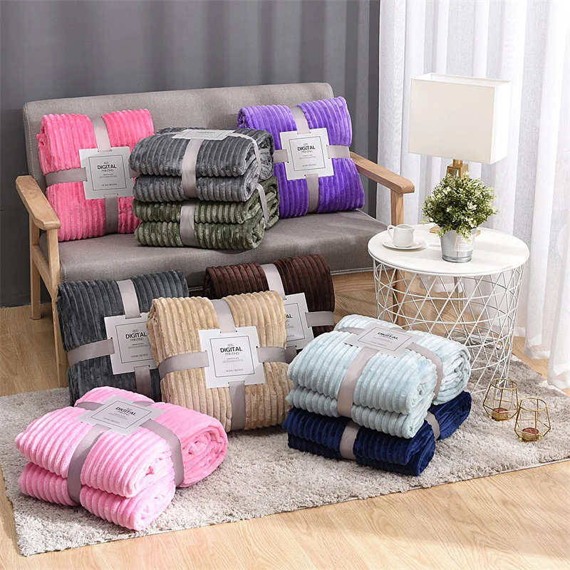 

Cozy Soft Flannel Blanket Multiple Size Options Travel Blankets Autumn and Winter Solid Bed Sofa Bedspread Soft Warm Blanket