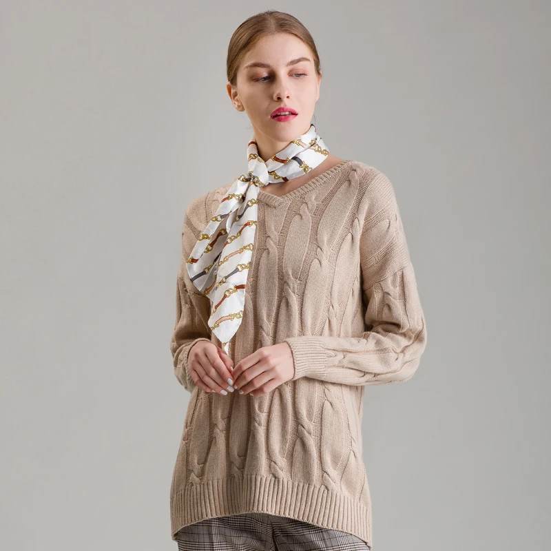 

Cashmere Sweater Female V-Neck Autumn and Winter New Solid Color Ttwist Twist Sweater Pullover Sweater Knitted Base Shirt