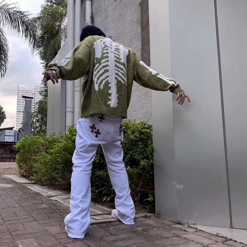 

Свитер мужской/женский свободного покроя с принтом в виде костей