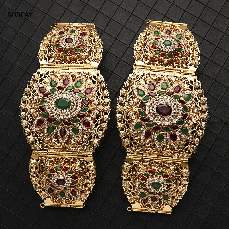 

Plus Size Moroccan Pakistan Wedding Belts Full Rhinestone Adjustable Chain Turkish Bridal Accessories Gold Plated Waist Band