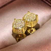2021 new hip hop micro pave round white stud earrings for men women rock style gold bling bling fashion earrings