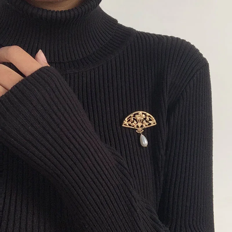 Женская Брошь с резным цветком ажурная брошь золотого веера Ювелирное Украшение