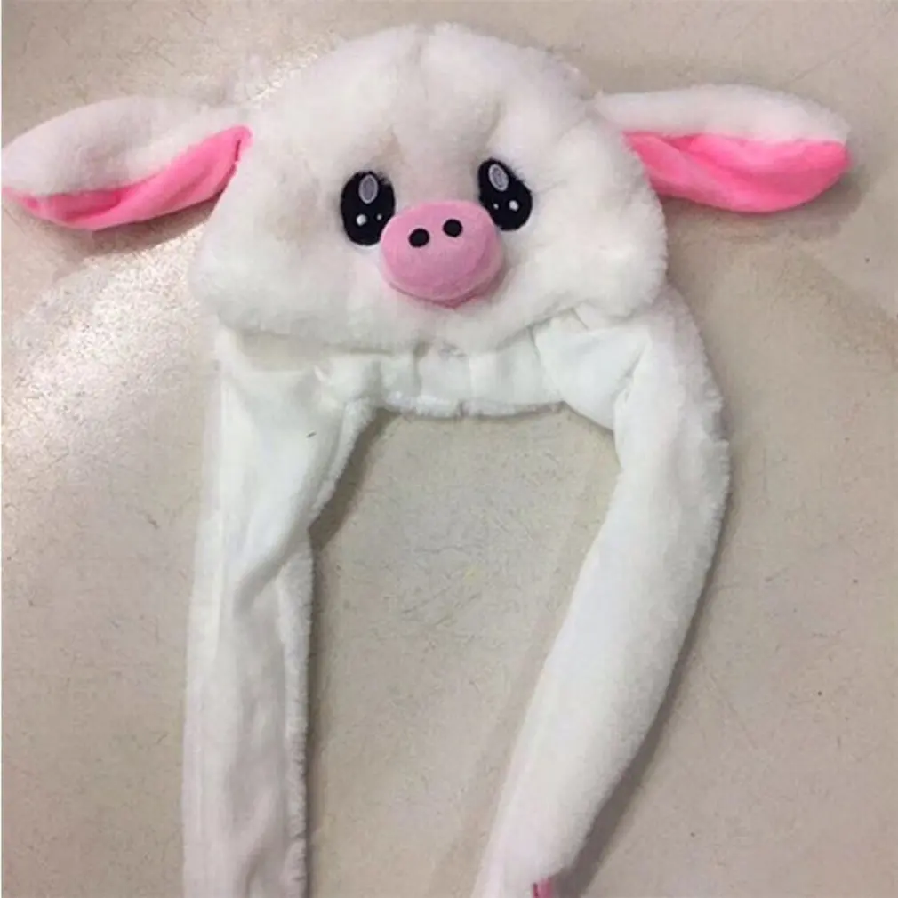 

2021 Kids Cute Plush Rabbit Pinching Bunny Ear Hat Can Move Airbag Cap Toy Gift for Kids Girls Girlfriend Women Accessories