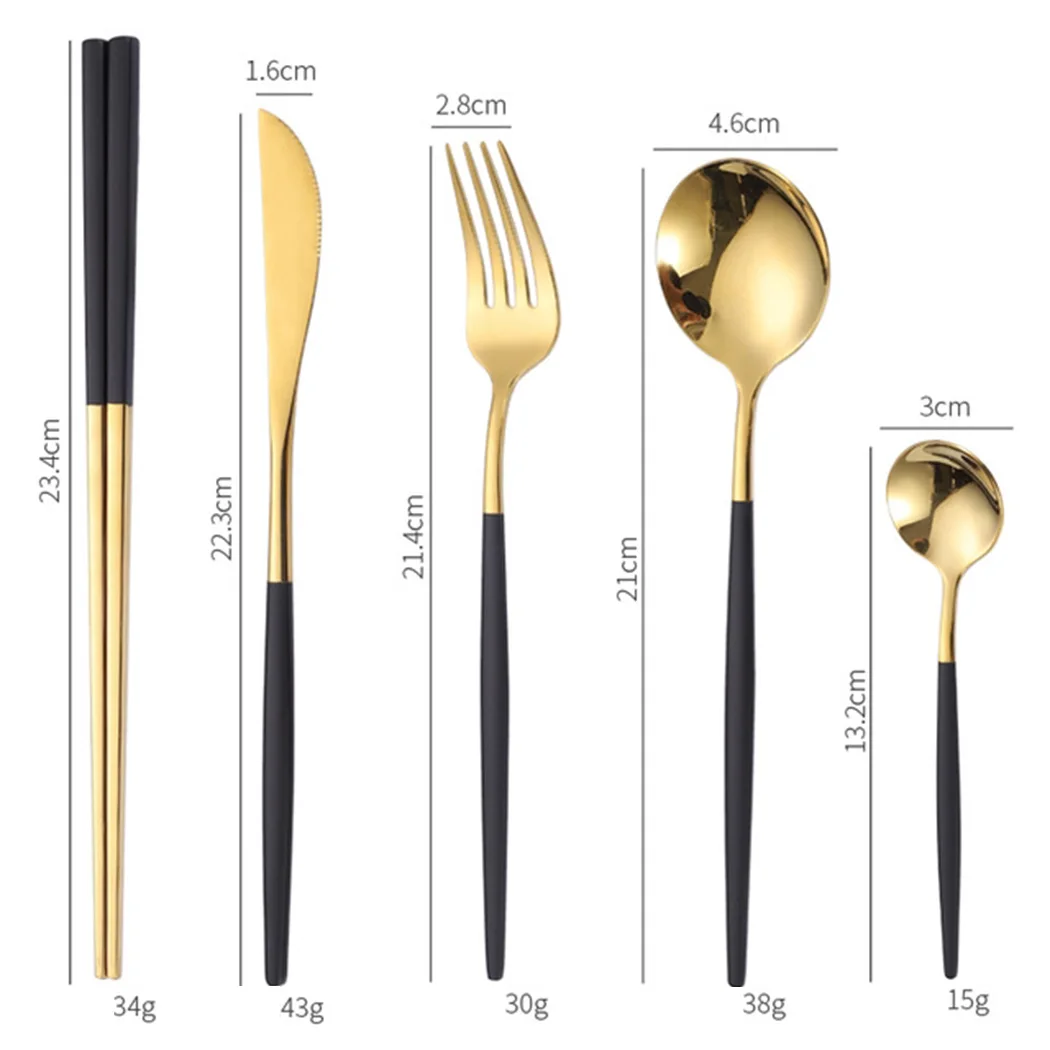 

5PCS/set Black Gold Cutlery Set Fashion Stainless Steel Dinnerware Silverware Kitchen Supplies Outdoor Camping Flatware Travel