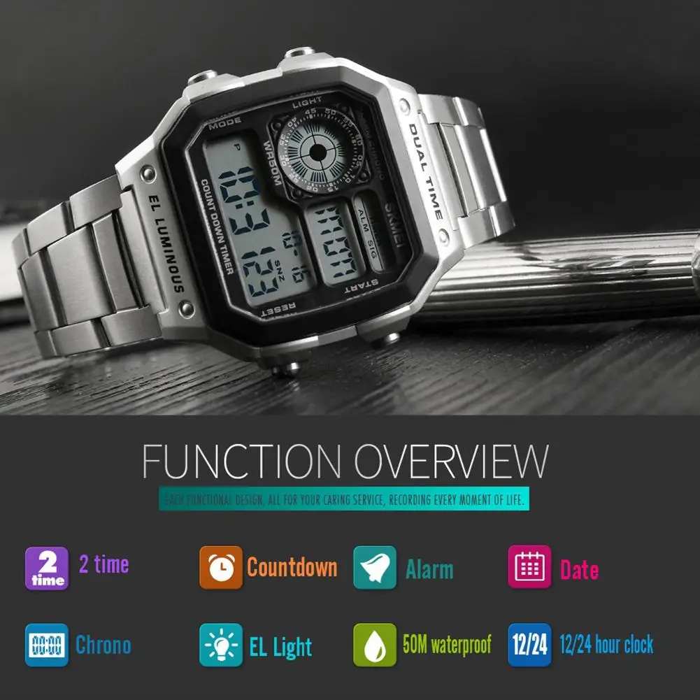 

SKMEI 1335 Men Fashion Sports Style Digital Watch Luminous Square Business Wristwatch Birthday Festival Gift