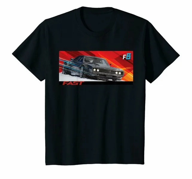 Детская футболка черного цвета с надписью Fate Of The Furious Skidding Ice charger свободный