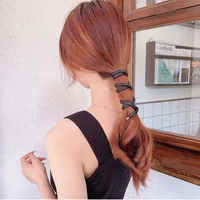 korean wire headbands solid color adjustable pu leather hair rope ponytail holder hair ties for women girl