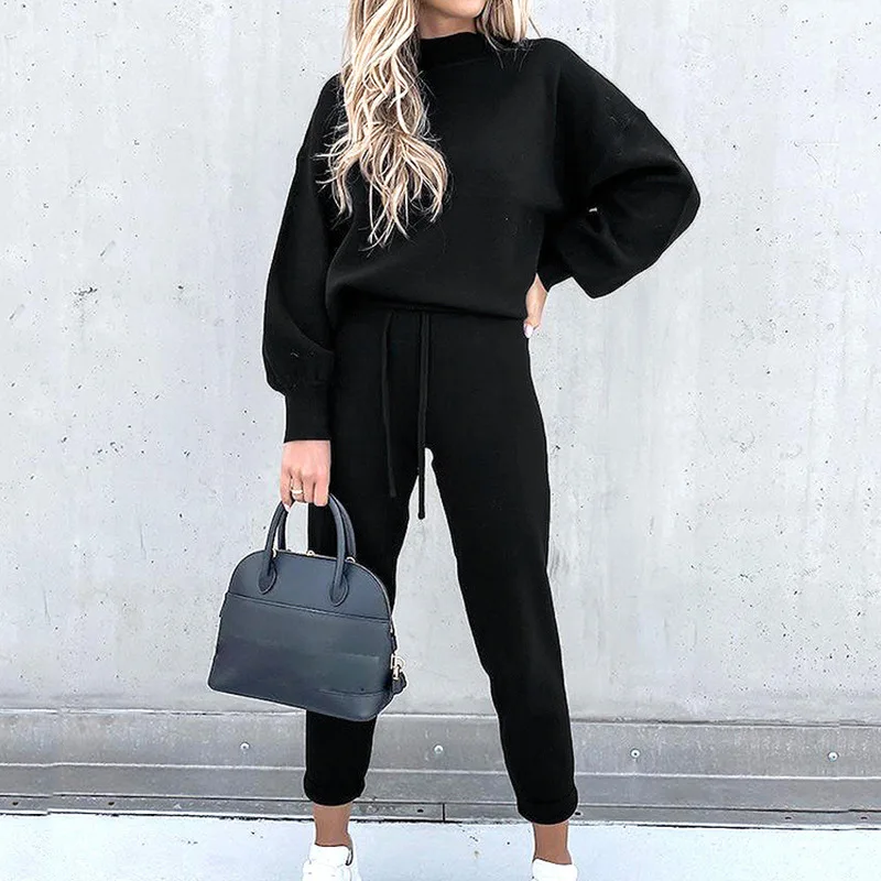 Casual Solid Sweatshirt Suit Women Autumn Turtleneck Pullover and Pencil Pants Winter Plus Size Female Tracksuit 2 Piece Sets