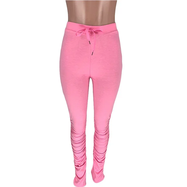 

2020 Sweatpants Women Casual Flare Stacked Joggers Pleated High Waist Stretchy Split Bell Bottom Pants Trousers Solid