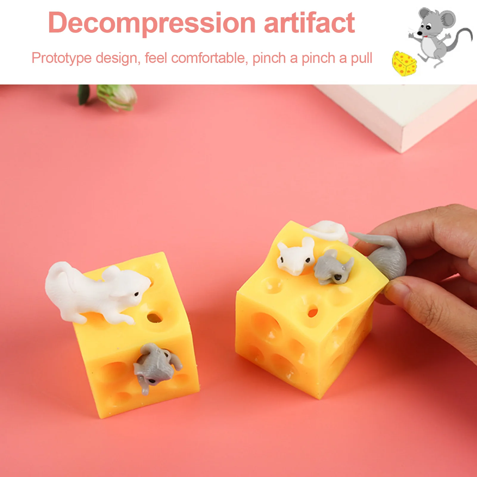 

Mouse and Cheese Toy Sloth Hide and Seek Stress Relief Toy 2 Squishable Figures And Cheese Block Stressbusting Fidget Toys