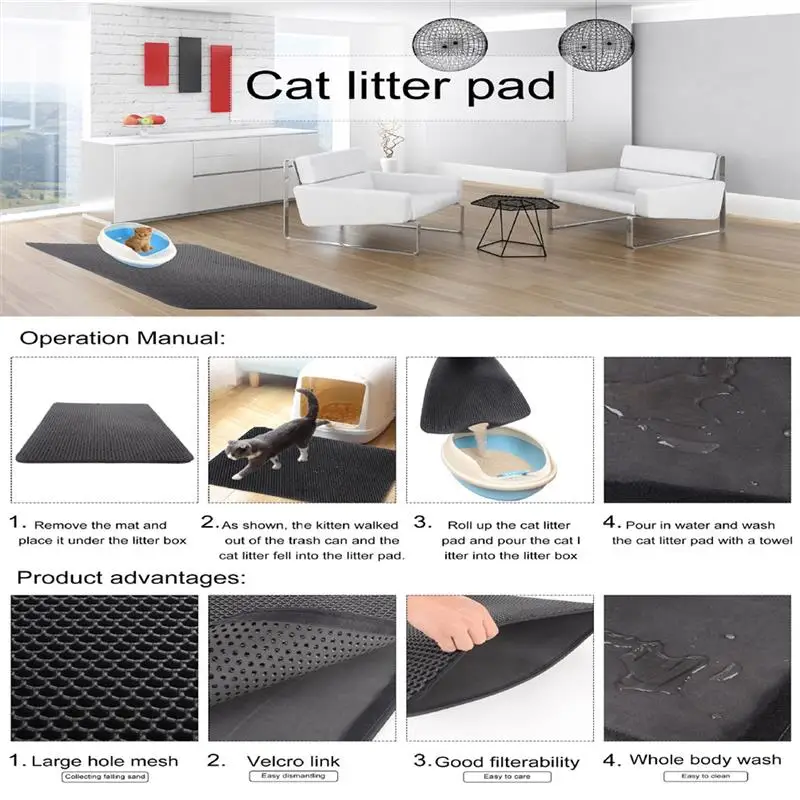 

Dual Layer Cat Litter Mat Waterproof Honeycomb EVA Scatter Control Trapper Pad Pet Supplies