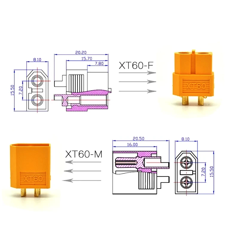 1 шт. мужской и женский разъемы XT60, XT-60, XT30 T Plug для RC LiPo аккумулятора, квадрокоптера, мультикоптера.