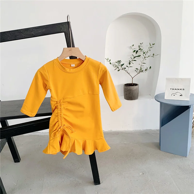 orange Весенне-осеннее платье-футболка для девочек длинная футболка для малышей Детское платье модная детская одежда штаны с цветочным принтом для детей от 1 до 7 лет - Цвет: orange
