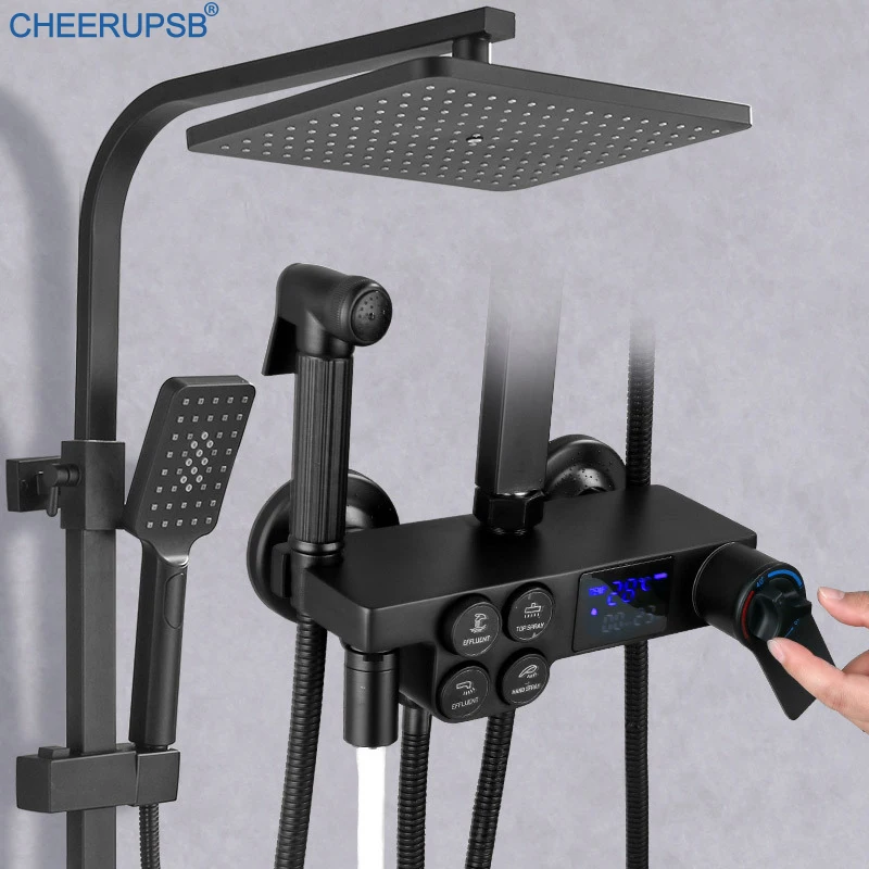 Набор для душа ванной комнаты настенное крепление черная система квадратный