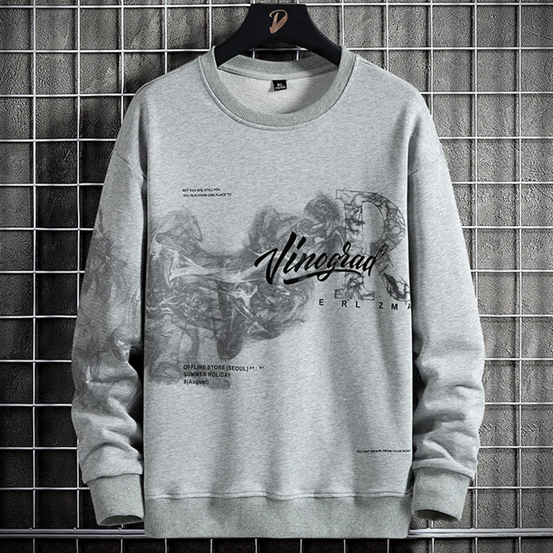 

2021 Brand New Black Grey Crewneck Sweatshirts Men Streetwear Fashion Printed Pullover Hoodies Oversized Tops Plus Size 8XL