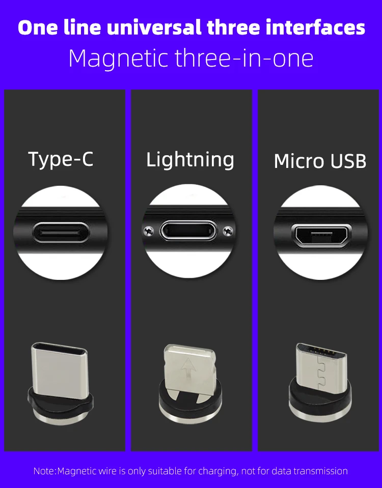 Магнитный светодиодный кабель CHAURE для зарядки mi cro, зарядный usb-кабель для Xiao mi huawei, зарядный кабель для быстрой зарядки T-C, usb-кабель