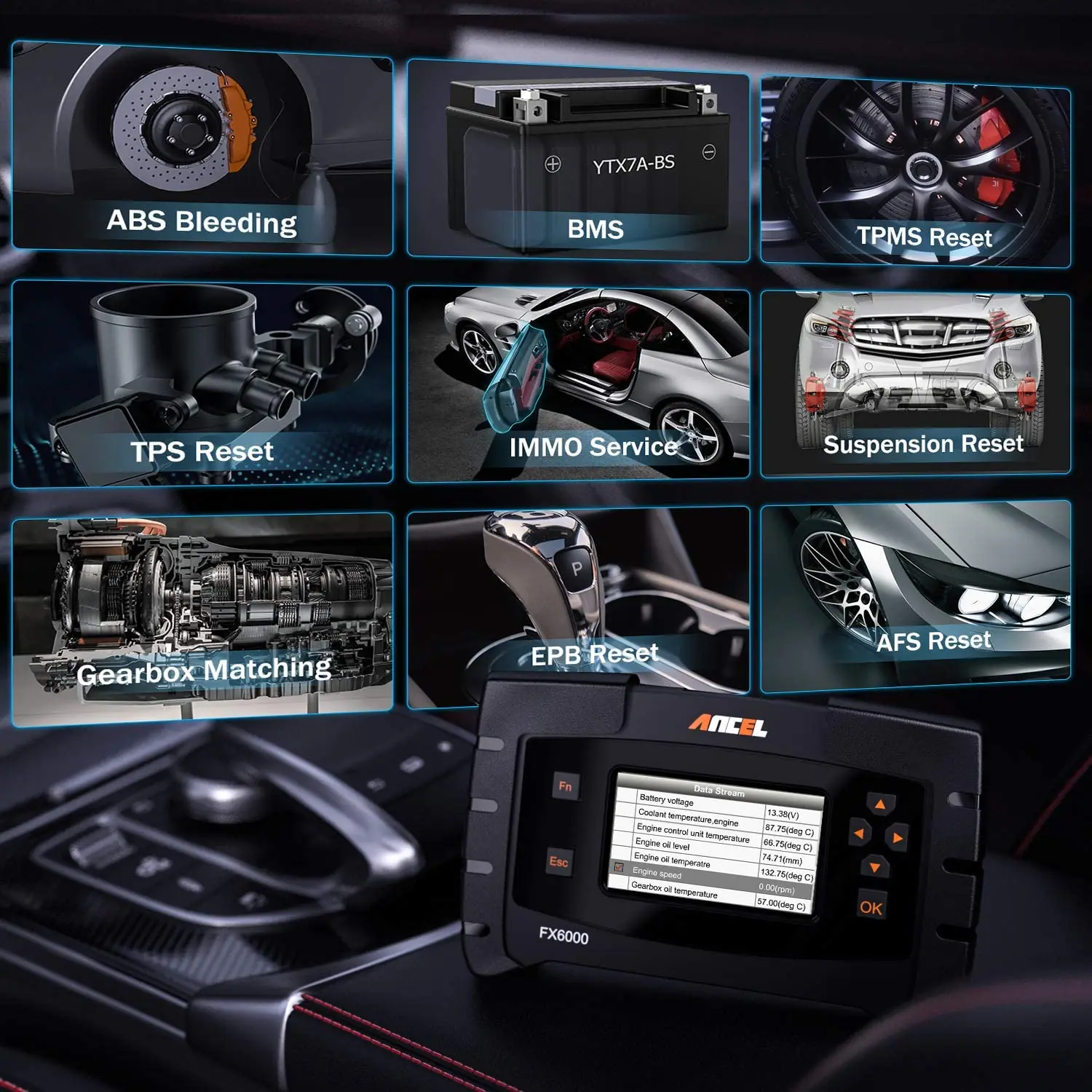 Профессиональный OBD2 сканер ANCEL FX6000 TPMS ABS DPF тестер масляного отдыха батарея полная