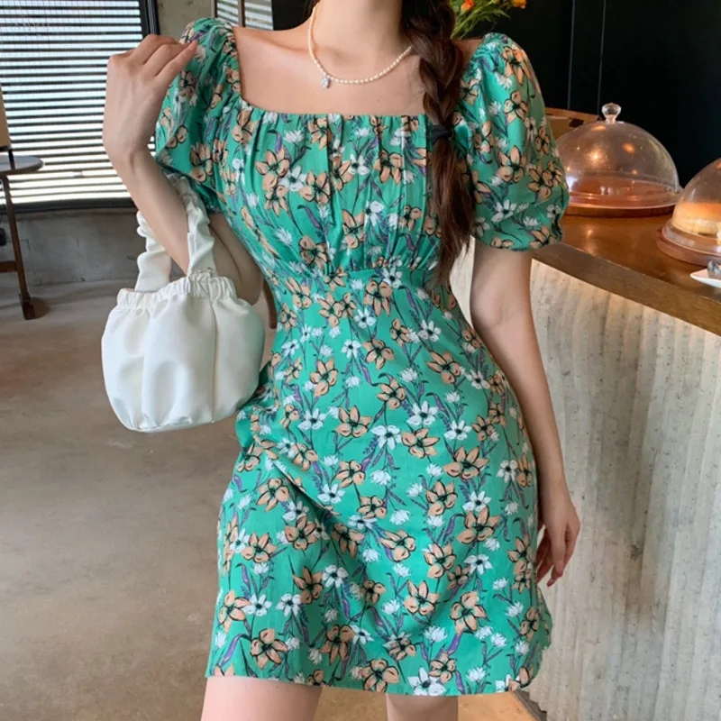 Женское винтажное платье во французском стиле летнее пикантное Плиссированное