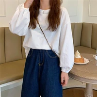 top ins tide bottoming shirt 2021 autumn long sleeved t shirt female basic loose sweet solid color lantern sleeves multicolor