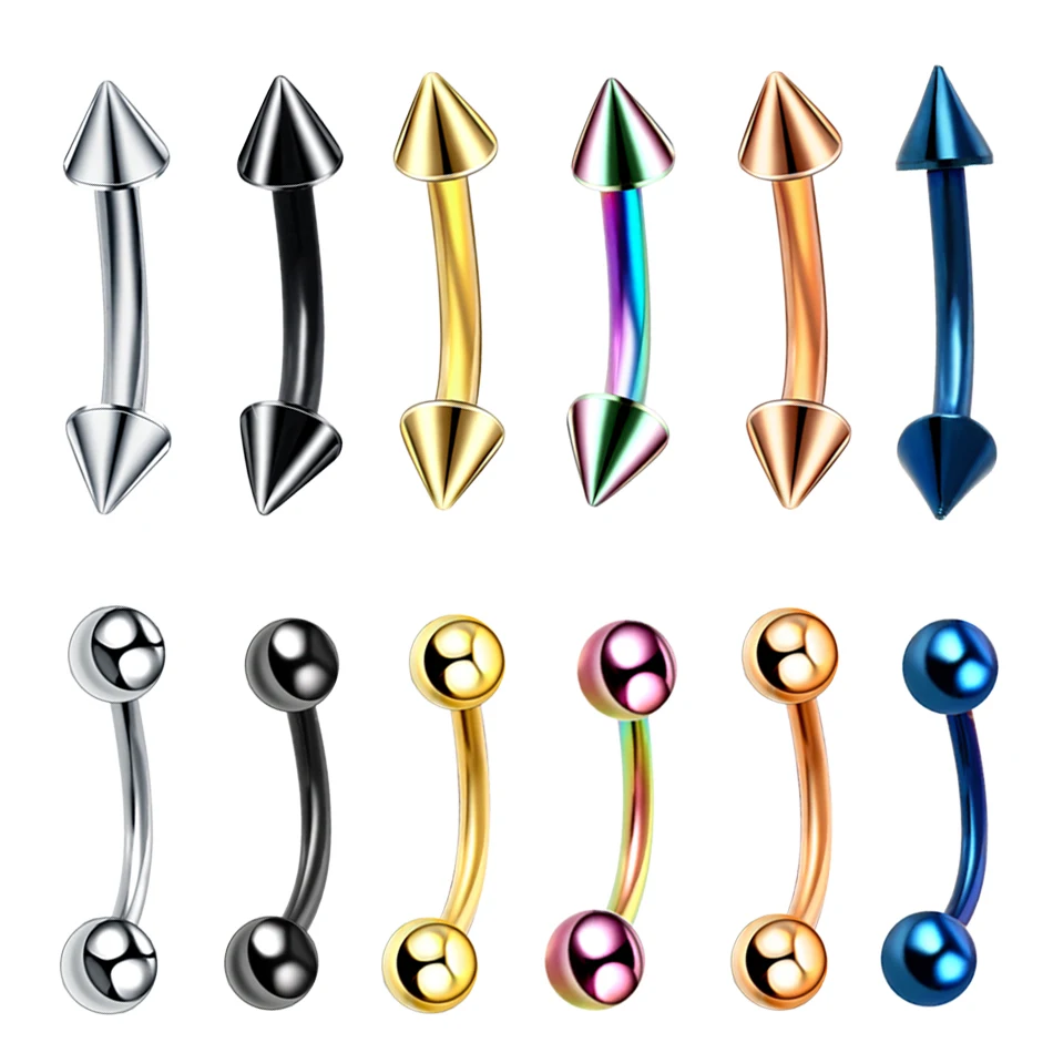 10 шт./лот кольцо для бровей из нержавеющей стали с шипами и шариками изогнутые