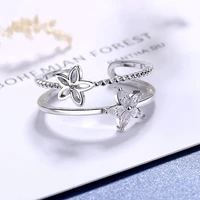 fashion beautiful crystal flower adjustable ring silver color womens girls party gift