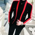 Мужской Блейзер в черную, красную и белую полоску, приталенный, мужской s-образный пиджак, свадебное платье в Корейском стиле, 2019