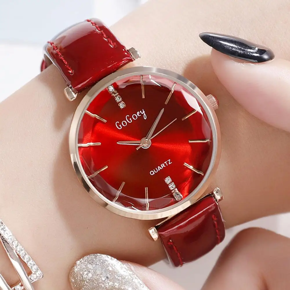 Наручные часы для женщин 2019 роскошные блестящие красные кожаные женские под
