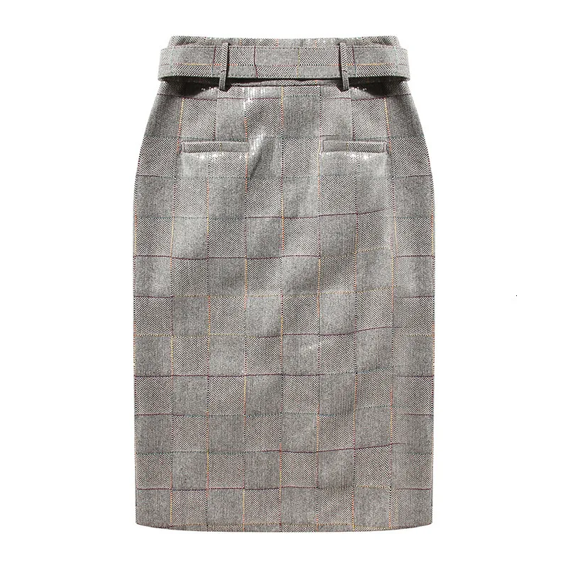 MEVGOHOT Элегантная Женская Блестящая юбка с поясом и высокой талией клетчатая