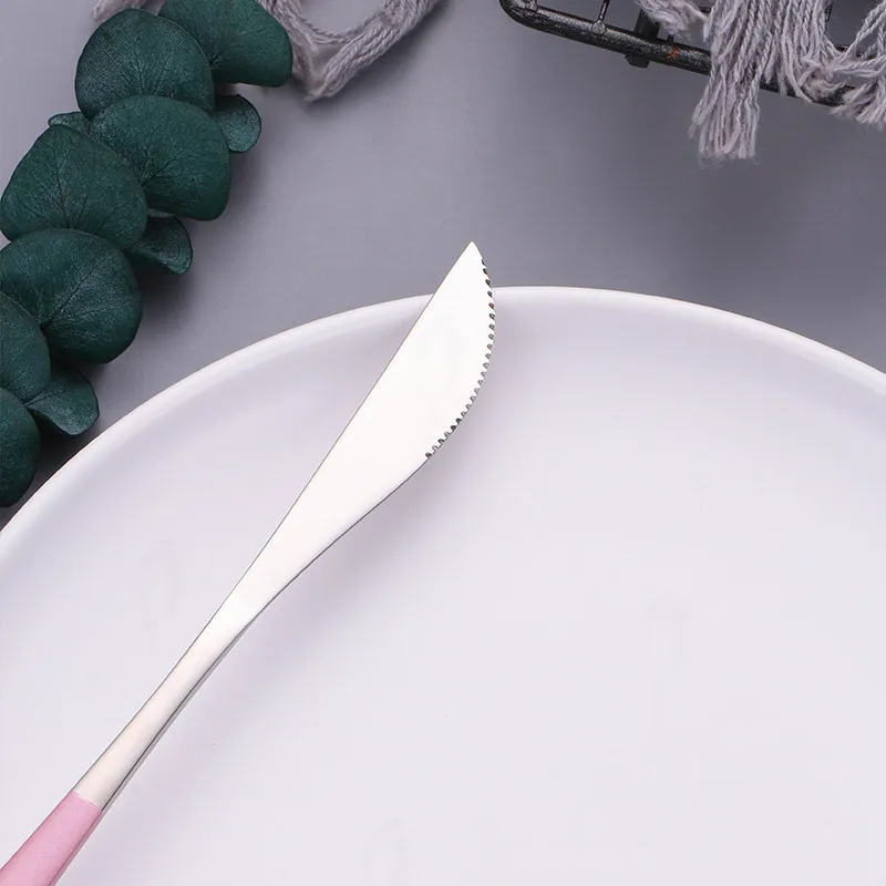 

Western Cutlery Set Pink Stainless Steel Forks Knives Spoons Tableware Set for Kitchen Dinnerware Pink Spoon Fork Dinner Set