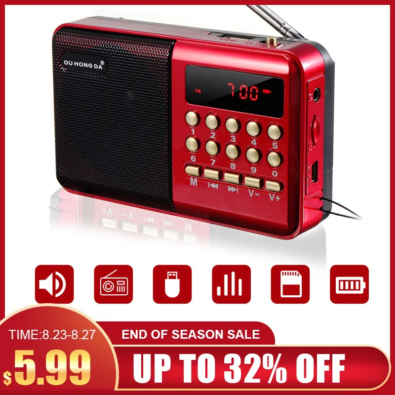 Популярный Мини Портативный радиоприемник Ручной цифровой FM USB TF MP3 плеер